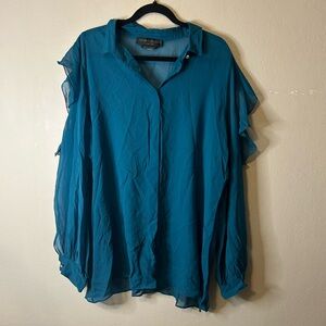 Marina Rinaldi Silk Cold Shoulder Ruffle Blouse